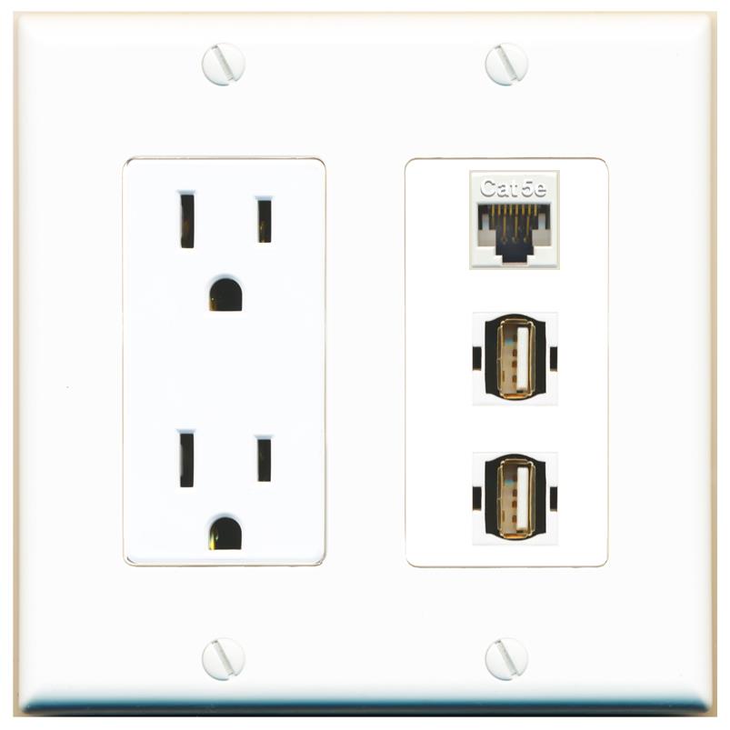 1 CAT5E 2 USB2 Wall Plate [White]