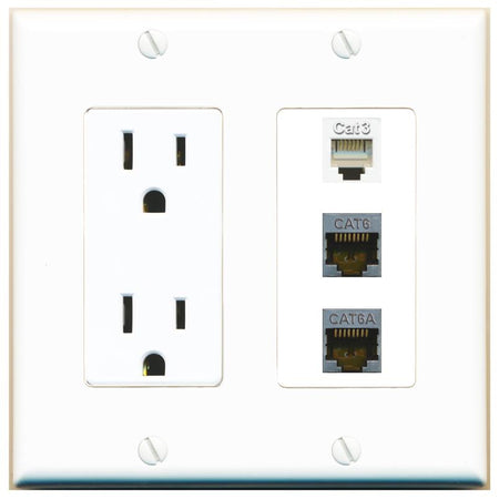 1 CAT6-SHIELDED 1 CAT6A 1 PHONE Wall Plate [White]