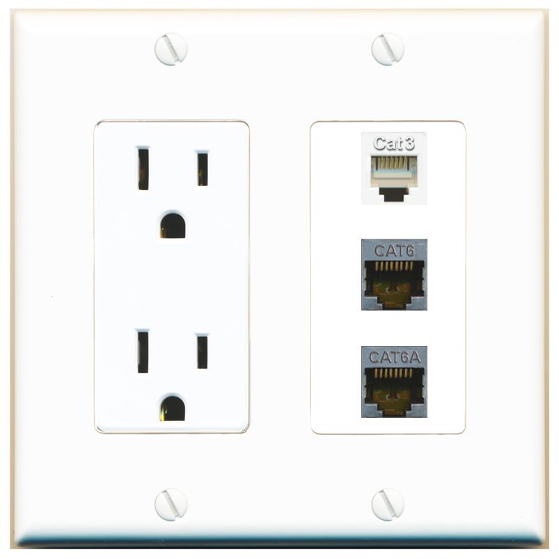 1 CAT6-SHIELDED 1 CAT6A 1 PHONE Wall Plate [White]