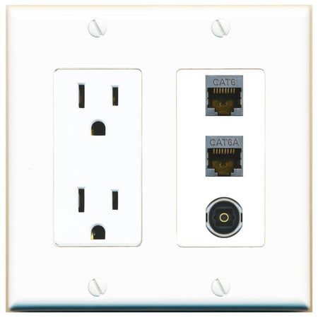 1 CAT6-SHIELDED 1 CAT6A 1 TOSLINK Wall Plate [White]