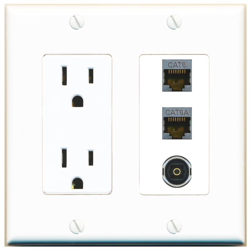 1 CAT6-SHIELDED 1 CAT6A 1 TOSLINK Wall Plate [White]