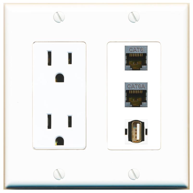 1 CAT6-SHIELDED 1 CAT6A 1 USB2 Wall Plate [White]