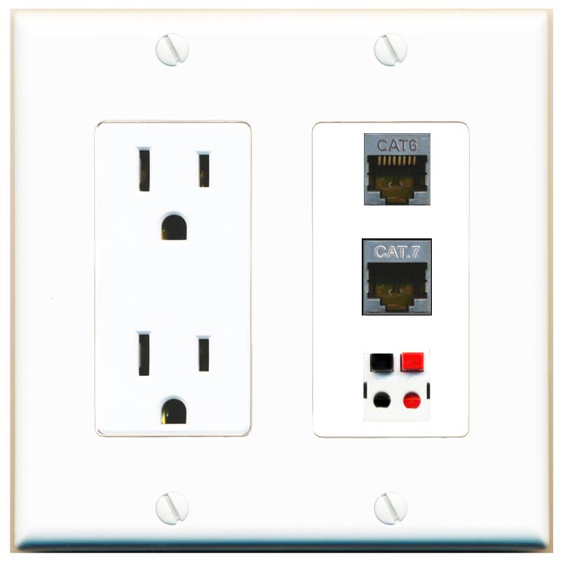 1 CAT6-SHIELDED 1 CAT7 1 SPEAKER Wall Plate [White]