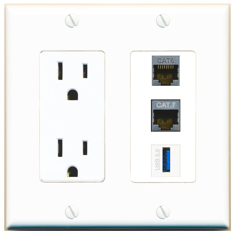 1 CAT6-SHIELDED 1 CAT7 1 USB-3 Wall Plate [White]