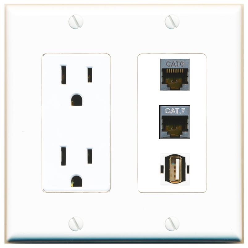 1 CAT6-SHIELDED 1 CAT7 1 USB2 Wall Plate [White]