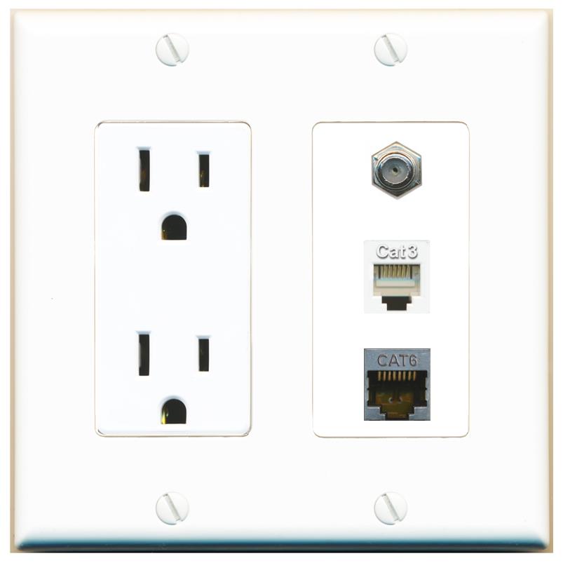 1 CAT6-SHIELDED 1 COAX 1 PHONE Wall Plate [White]