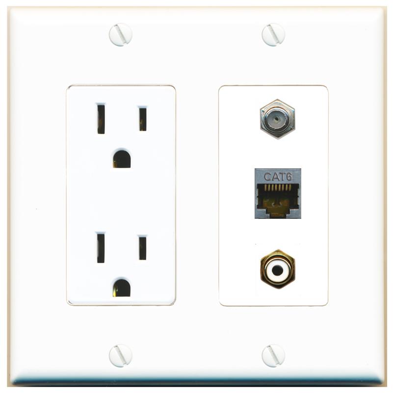 1 CAT6-SHIELDED 1 COAX 1 RCA-WHITE Wall Plate [White]