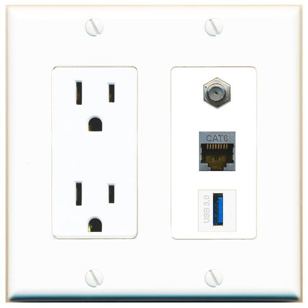 1 CAT6-SHIELDED 1 COAX 1 USB-3 Wall Plate [White]