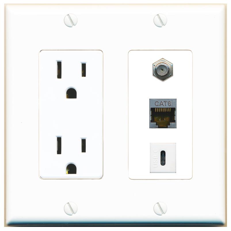1 CAT6-SHIELDED 1 COAX 1 USBC Wall Plate [White]