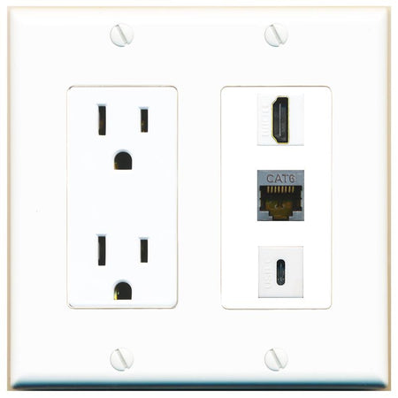 1 CAT6-SHIELDED 1 HDMI 1 USBC Wall Plate [White]