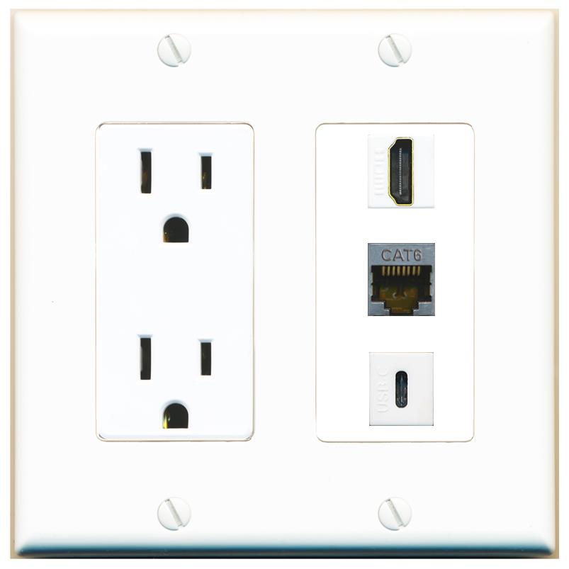 1 CAT6-SHIELDED 1 HDMI 1 USBC Wall Plate [White]
