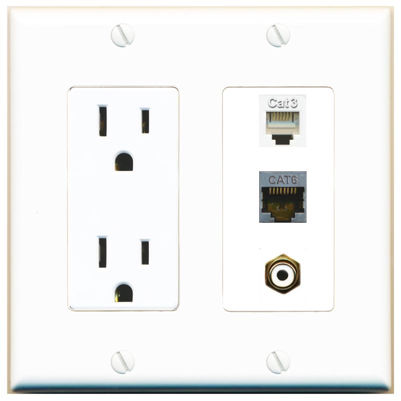 1 CAT6-SHIELDED 1 PHONE 1 RCA-WHITE Wall Plate [White]