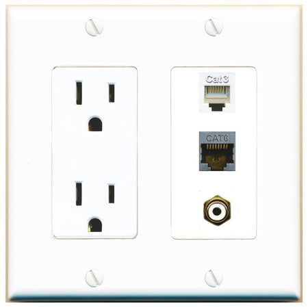 1 CAT6-SHIELDED 1 PHONE 1 RCA-WHITE Wall Plate [White]