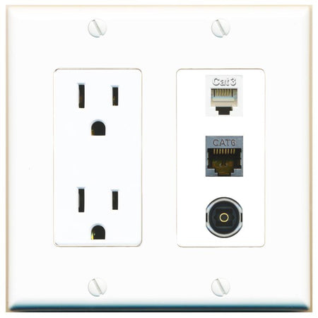 1 CAT6-SHIELDED 1 PHONE 1 TOSLINK Wall Plate [White]
