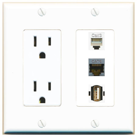 1 CAT6-SHIELDED 1 PHONE 1 USB2 Wall Plate [White]