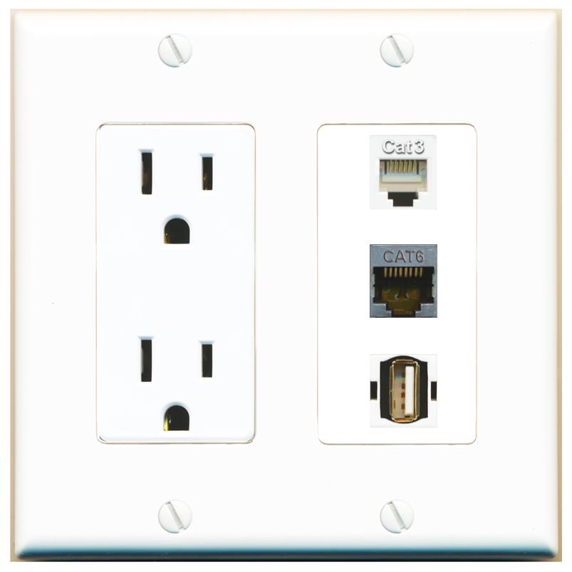1 CAT6-SHIELDED 1 PHONE 1 USB2 Wall Plate [White]