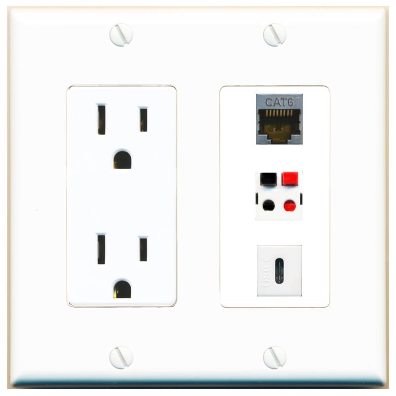1 CAT6-SHIELDED 1 SPEAKER 1 USBC Wall Plate [White]
