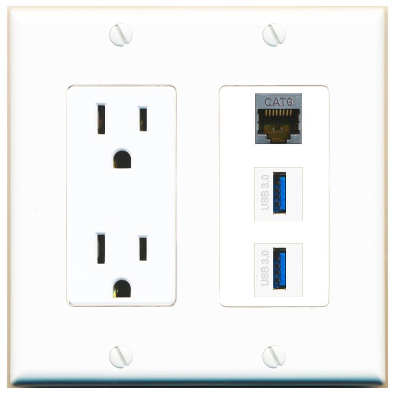 1 CAT6-SHIELDED 2 USB-3 Wall Plate [White]