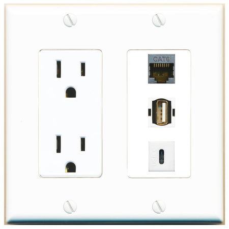 1 CAT6-SHIELDED 1 USB2 1 USBC Wall Plate [White]