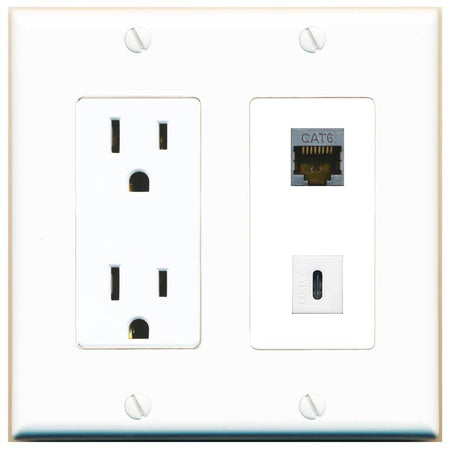 CAT6-SHIELDED USBC Wall Plate [White]