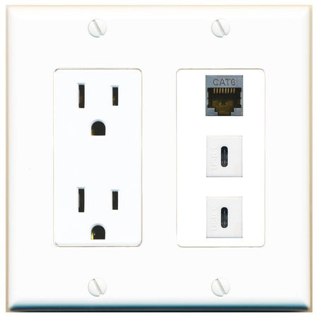 1 CAT6-SHIELDED 2 USBC Wall Plate [White]