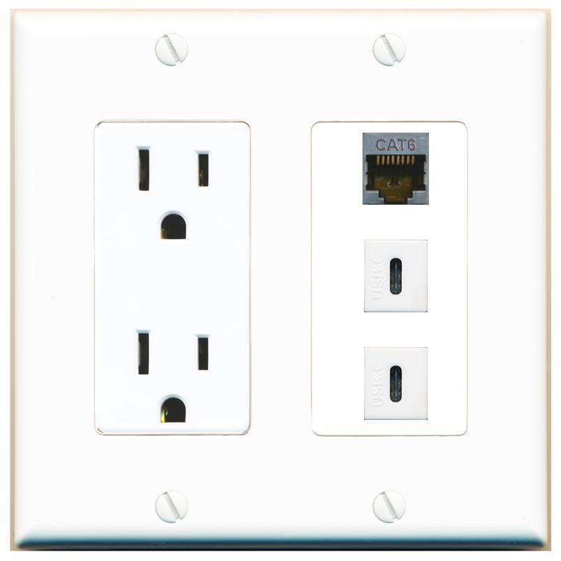 1 CAT6-SHIELDED 2 USBC Wall Plate [White]