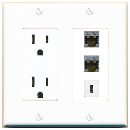 2 CAT6A 1 USBC Wall Plate [White]