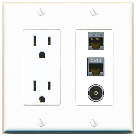 1 CAT6A 1 CAT7 1 TOSLINK Wall Plate [White]