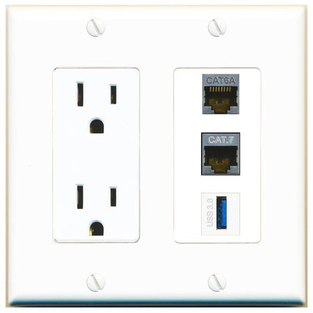 1 CAT6A 1 CAT7 1 USB-3 Wall Plate [White]