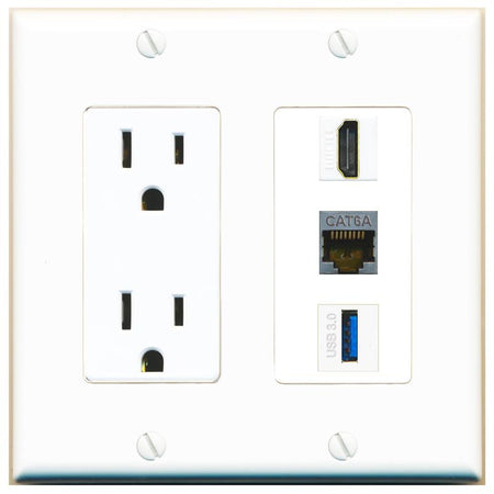 1 CAT6A 1 HDMI 1 USB-3 Wall Plate [White]