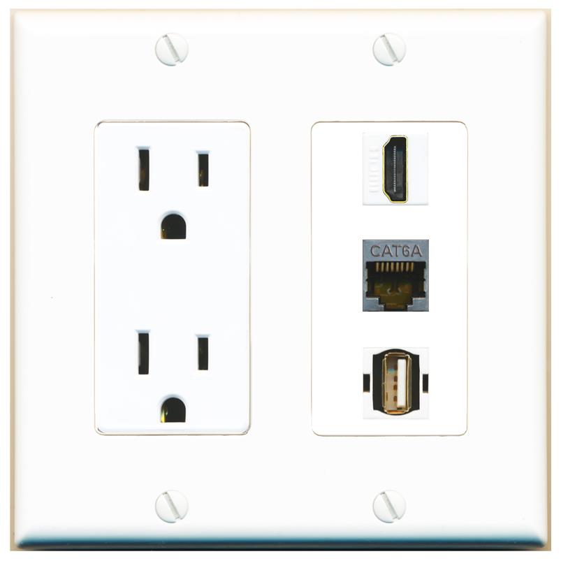 1 CAT6A 1 HDMI 1 USB2 Wall Plate [White]