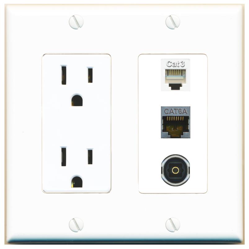1 CAT6A 1 PHONE 1 TOSLINK Wall Plate [White]