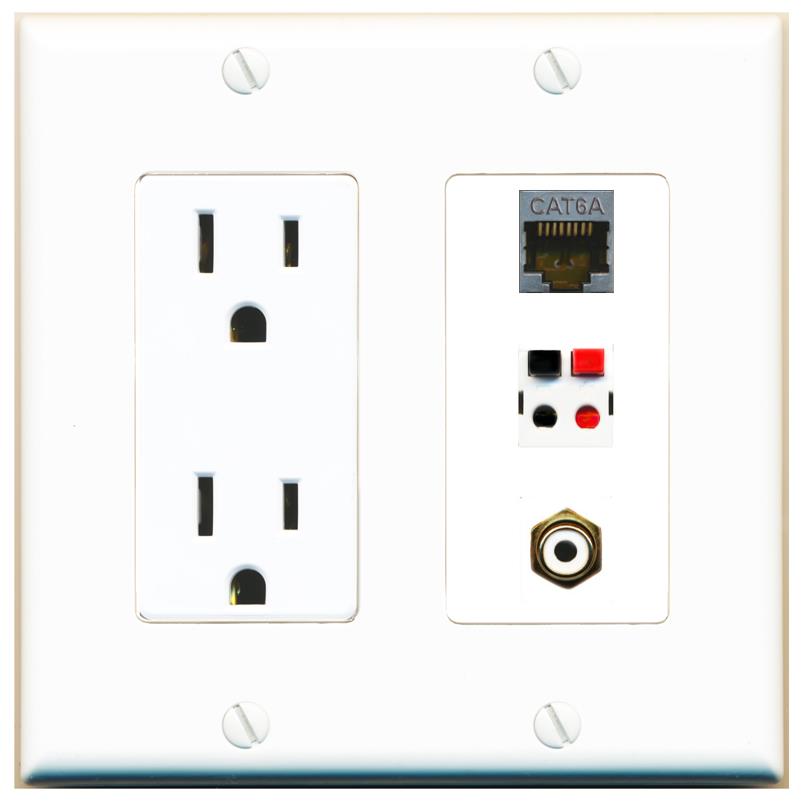 1 CAT6A 1 RCA-WHITE 1 SPEAKER Wall Plate [White]