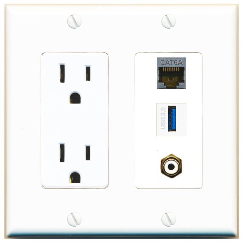 1 CAT6A 1 RCA-WHITE 1 USB-3 Wall Plate [White]