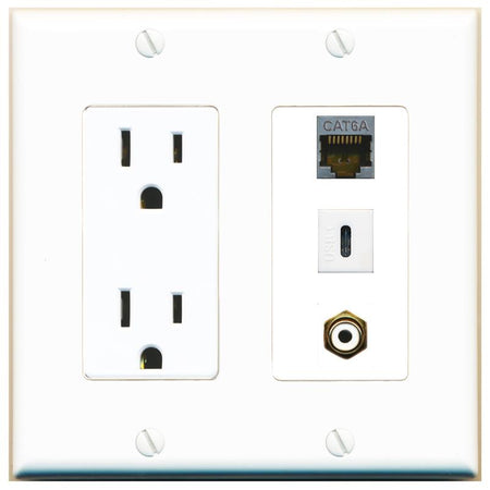 1 CAT6A 1 RCA-WHITE 1 USBC Wall Plate [White]