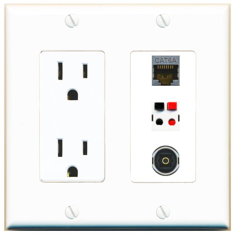 1 CAT6A 1 SPEAKER 1 TOSLINK Wall Plate [White]