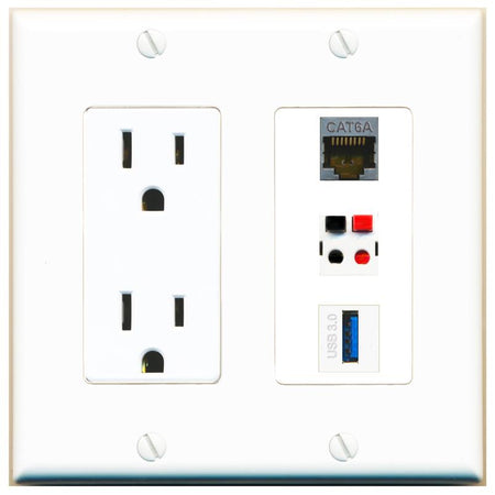 1 CAT6A 1 SPEAKER 1 USB-3 Wall Plate [White]