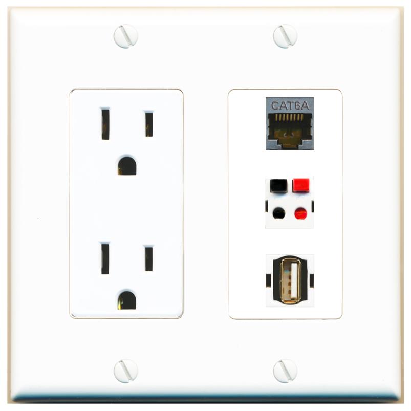1 CAT6A 1 SPEAKER 1 USB2 Wall Plate [White]