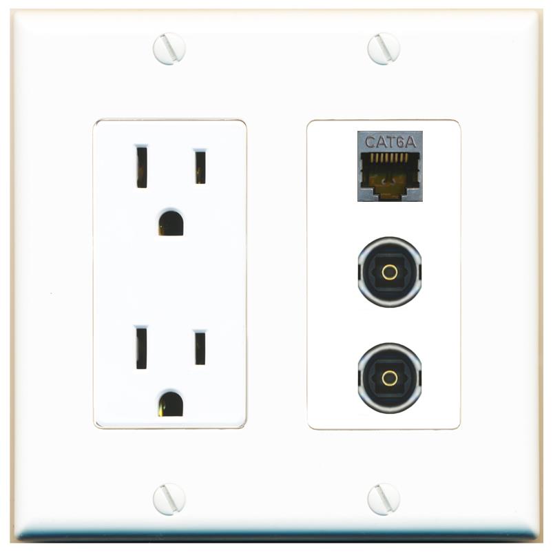 1 CAT6A 2 TOSLINK Wall Plate [White]