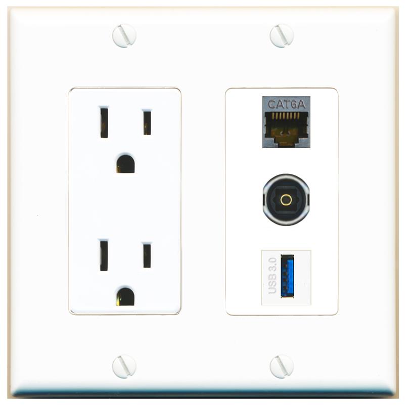 1 CAT6A 1 TOSLINK 1 USB-3 Wall Plate [White]