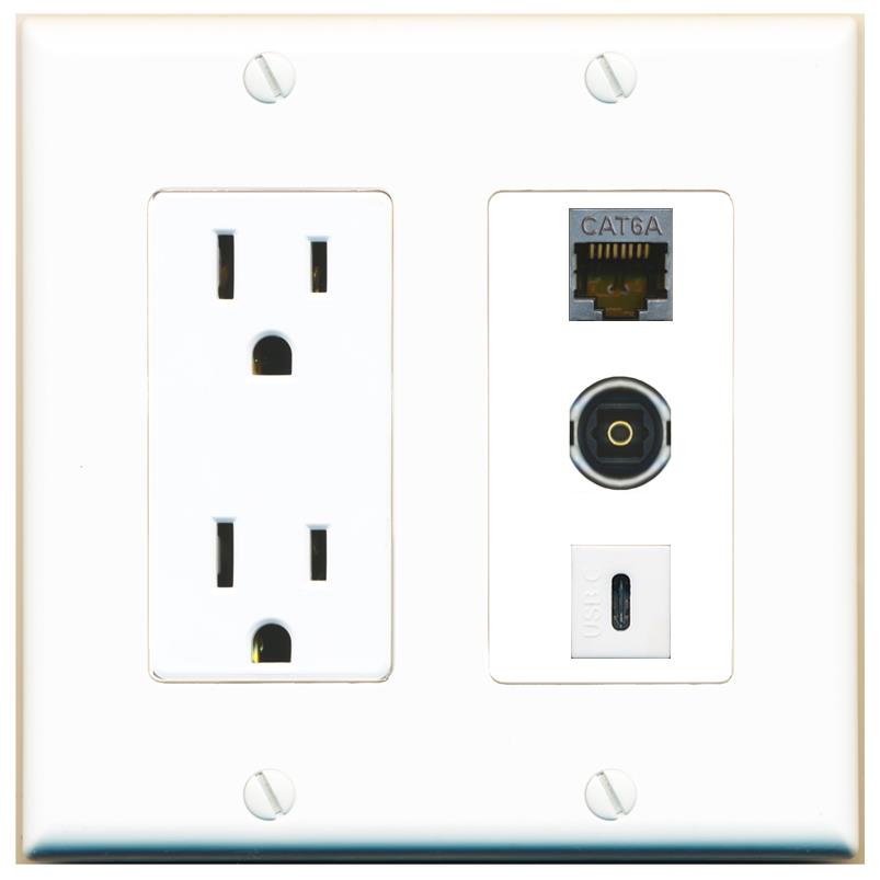 1 CAT6A 1 TOSLINK 1 USBC Wall Plate [White]