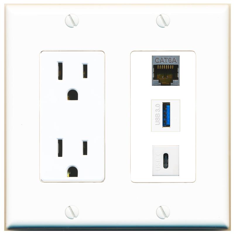 1 CAT6A 1 USB-3 1 USBC Wall Plate [White]