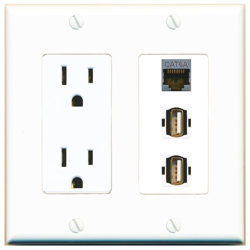 1 CAT6A 2 USB2 Wall Plate [White]