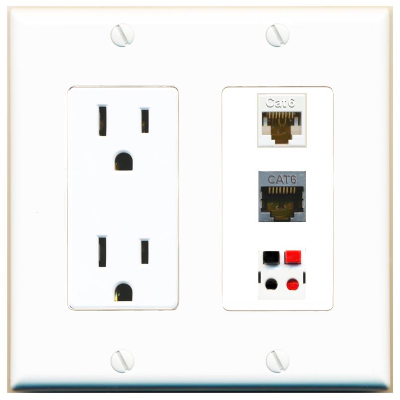 1 CAT6 1 CAT6-SHIELDED 1 SPEAKER Wall Plate [White]