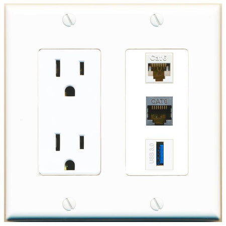 1 CAT6 1 CAT6-SHIELDED 1 USB-3 Wall Plate [White]