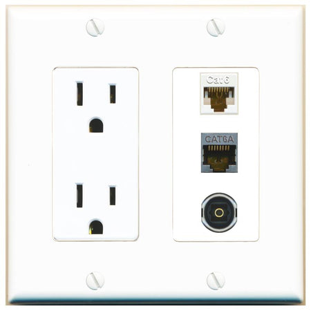 1 CAT6 1 CAT6A 1 TOSLINK Wall Plate [White]