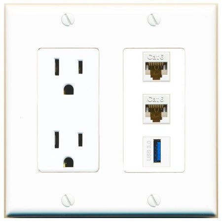 2 CAT6 1 USB-3 Wall Plate [White]