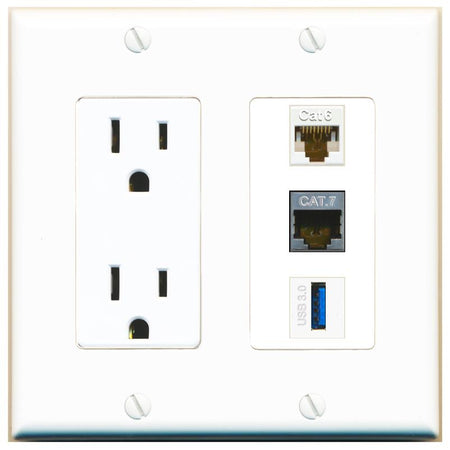 1 CAT6 1 CAT7 1 USB-3 Wall Plate [White]