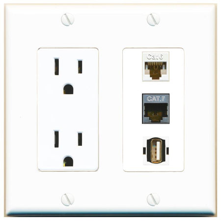1 CAT6 1 CAT7 1 USB2 Wall Plate [White]