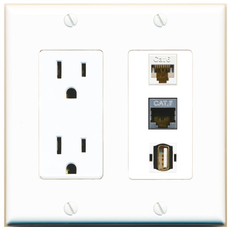 1 CAT6 1 CAT7 1 USB2 Wall Plate [White]
